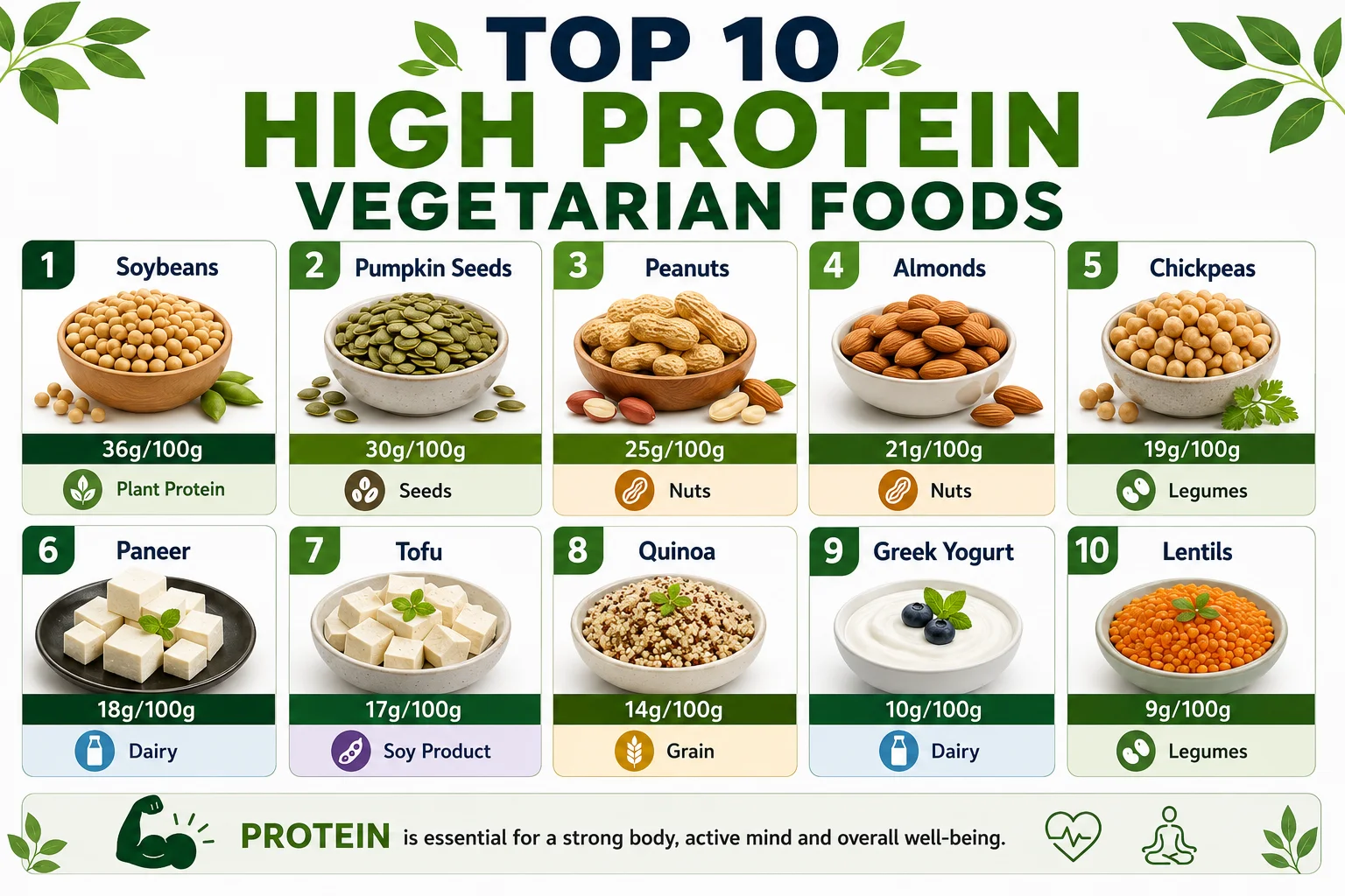 Top 10 High-Protein Vegetarian Foods for Muscle Growth and Healthy Living