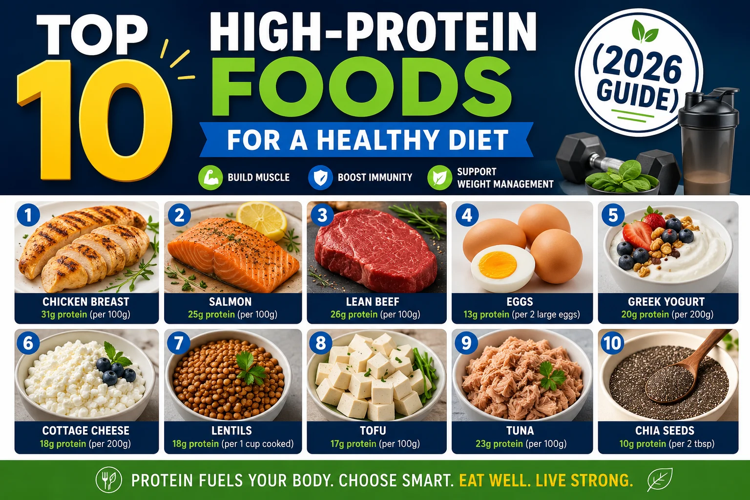 Top 10 High-Protein Foods to Build Muscle, Lose Weight, and Stay Healthy